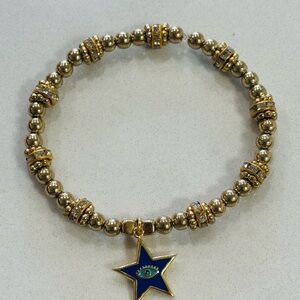 Gold Tone Evil Eye Star Charm Stretch Bracelet – Boho Protection Jewelry